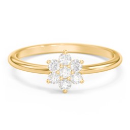 Flower Stackable Ring with Gemstones in 10K Solid Yellow Gold with Diamond