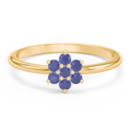 Flower Stackable Ring with Gemstones in 10K Solid Yellow Gold with Blue Sapphire