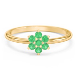 Flower Stackable Ring with Gemstones in 10K Solid Yellow Gold with Emerald