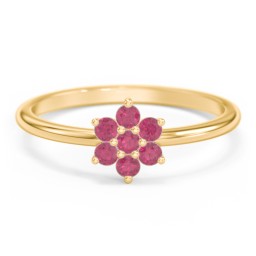 Flower Stackable Ring with Gemstones in 10K Solid Yellow Gold with Ruby