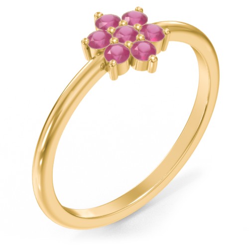 Flower Stackable Ring with Gemstones – 10K Yellow Gold with Ruby