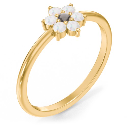 Flower Stackable Ring with Gemstones – 10K Yellow Gold with Smokey Quartz and Opal
