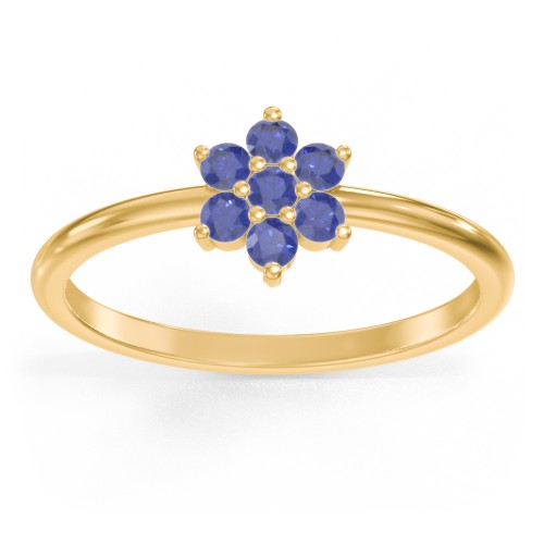 Flower Stackable Ring with Gemstones – 10K Yellow Gold with Blue Sapphire