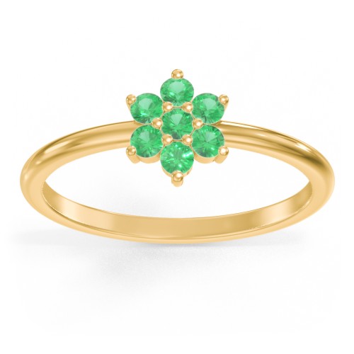 Flower Stackable Ring with Gemstones – 10K Yellow Gold with Emerald