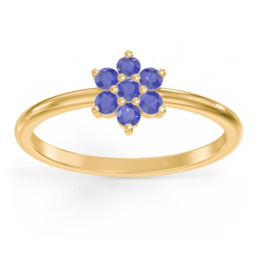 Flower Stackable Ring with Gemstones – 10K Yellow Gold with Blue Sapphire