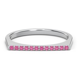 Flat Top Stackable Ring with Accents in 925 Sterling Silver with Red Premium Zirconia