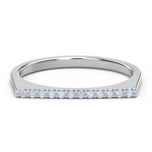 Flat Top Stackable Ring with Accents – Sterling Silver with Fancy Blue Premium Zirconia