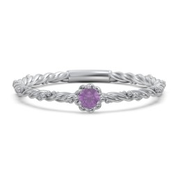 Twisted Band Stackable Ring with Gemstone in 925 Sterling Silver with Amethyst