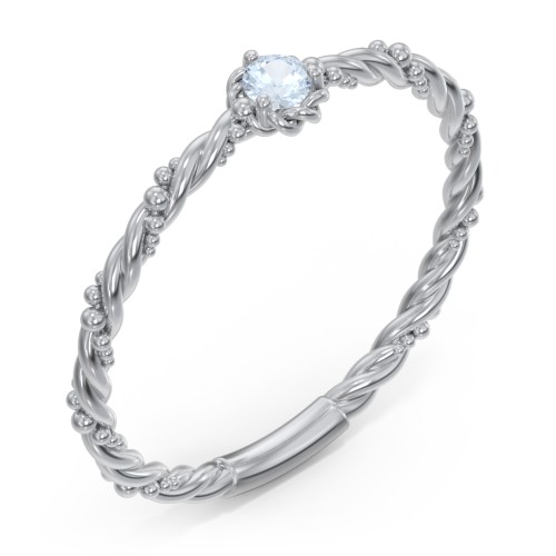 Twisted Band Stackable Ring with Gemstone – Sterling Silver with Aquamarine