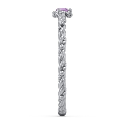 Twisted Band Stackable Ring with Gemstone – Sterling Silver with Amethyst
