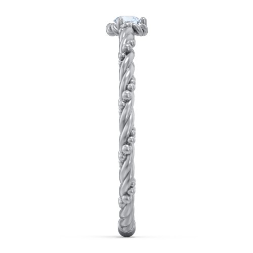 Twisted Band Stackable Ring with Gemstone – Sterling Silver with Aquamarine