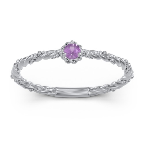 Twisted Band Stackable Ring with Gemstone – Sterling Silver with Amethyst