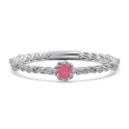 Twisted Band Stackable Ring with Gemstone in 925 Sterling Silver with Pink Tourmaline