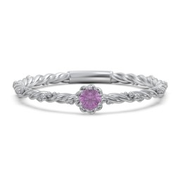 Twisted Band Stackable Ring with Gemstone in 925 Sterling Silver with Amethyst