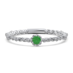 Twisted Band Stackable Ring with Gemstone in 925 Sterling Silver with Emerald