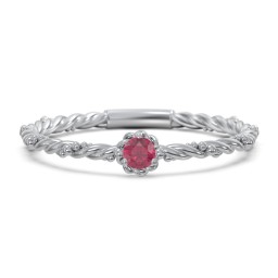 Twisted Band Stackable Ring with Gemstone in 925 Sterling Silver with Ruby