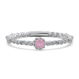 Twisted Band Stackable Ring with Gemstone in 925 Sterling Silver with Pink Tourmaline