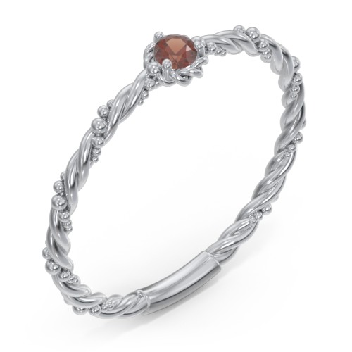 Twisted Band Stackable Ring with Gemstone – Sterling Silver with Garnet