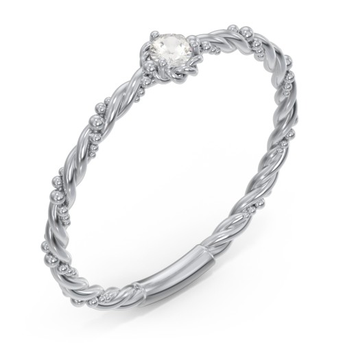 Twisted Band Stackable Ring with Gemstone – Sterling Silver with Cubic Zirconia