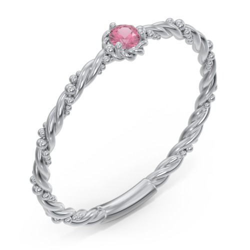 Twisted Band Stackable Ring with Gemstone – Sterling Silver with Pink Tourmaline