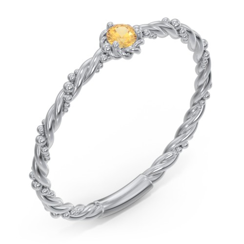 Twisted Band Stackable Ring with Gemstone – Sterling Silver with Citrine