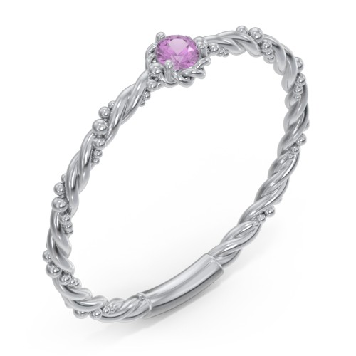 Twisted Band Stackable Ring with Gemstone – Sterling Silver with Amethyst