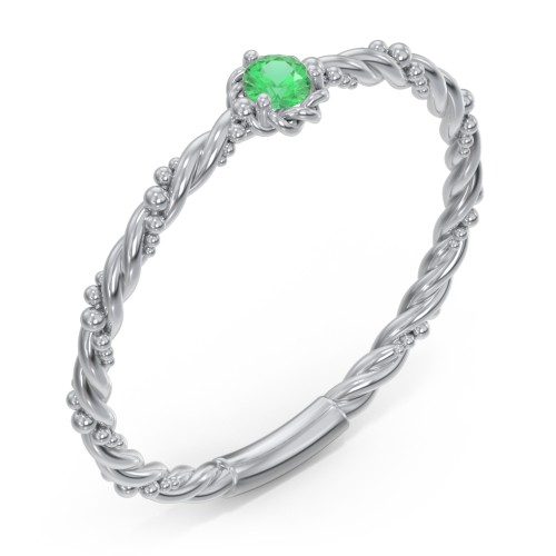Twisted Band Stackable Ring with Gemstone – Sterling Silver with Emerald