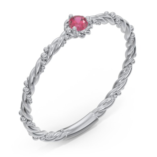 Twisted Band Stackable Ring with Gemstone – Sterling Silver with Ruby
