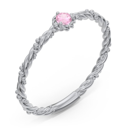 Twisted Band Stackable Ring with Gemstone – Sterling Silver with Pink Tourmaline