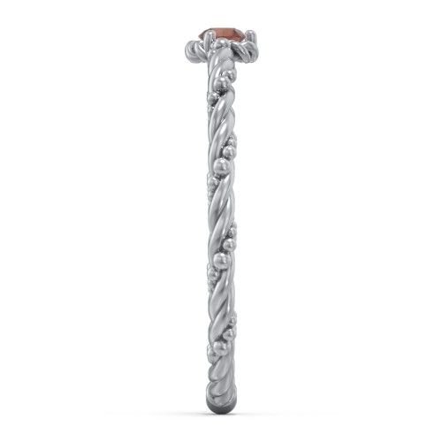 Twisted Band Stackable Ring with Gemstone – Sterling Silver with Garnet
