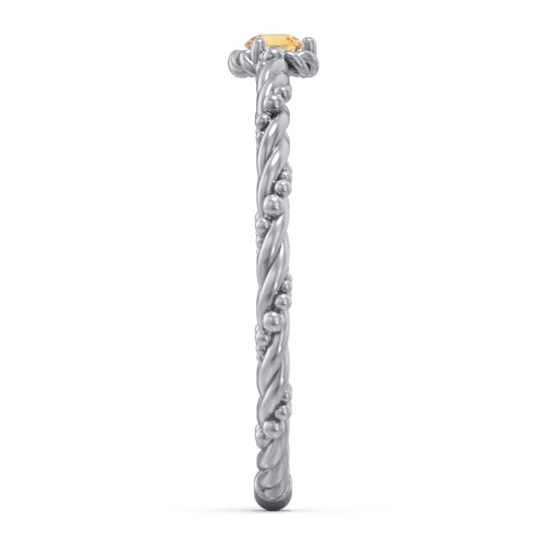 Twisted Band Stackable Ring with Gemstone – Sterling Silver with Citrine