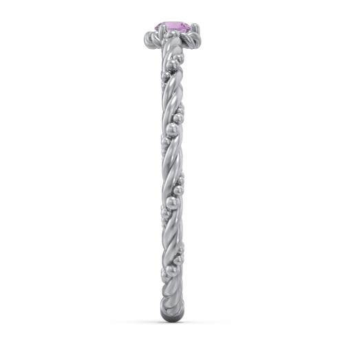 Twisted Band Stackable Ring with Gemstone – Sterling Silver with Amethyst