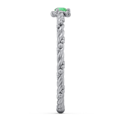 Twisted Band Stackable Ring with Gemstone – Sterling Silver with Emerald