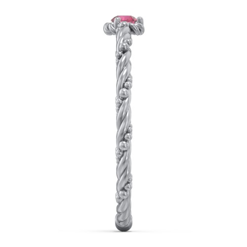 Twisted Band Stackable Ring with Gemstone – Sterling Silver with Ruby