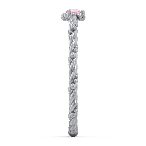 Twisted Band Stackable Ring with Gemstone – Sterling Silver with Pink Tourmaline