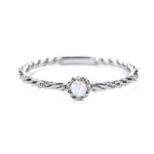 Twisted Band Stackable Ring with Gemstone – Sterling Silver with Cubic Zirconia