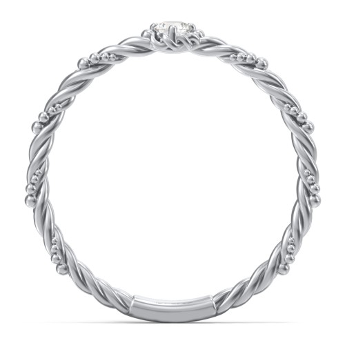 Twisted Band Stackable Ring with Gemstone – Sterling Silver with Cubic Zirconia