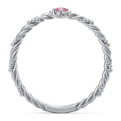 Twisted Band Stackable Ring with Gemstone – Sterling Silver with Pink Tourmaline