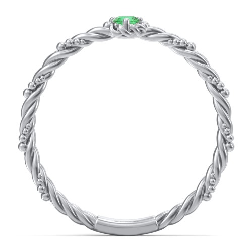 Twisted Band Stackable Ring with Gemstone – Sterling Silver with Emerald