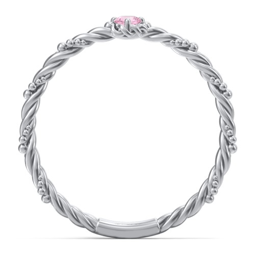 Twisted Band Stackable Ring with Gemstone – Sterling Silver with Pink Tourmaline