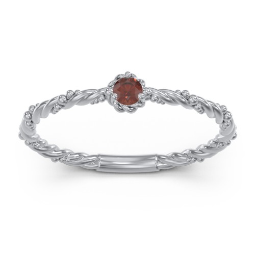 Twisted Band Stackable Ring with Gemstone – Sterling Silver with Garnet
