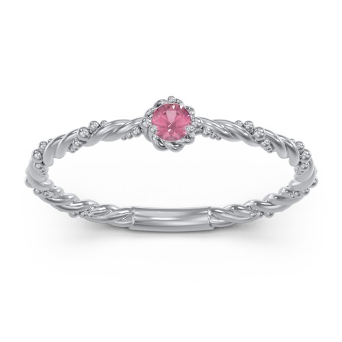 Twisted Band Stackable Ring with Gemstone – Sterling Silver with Pink Tourmaline