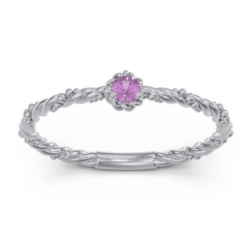Twisted Band Stackable Ring with Gemstone – Sterling Silver with Amethyst