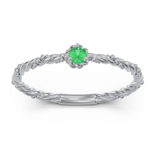 Twisted Band Stackable Ring with Gemstone – Sterling Silver with Emerald