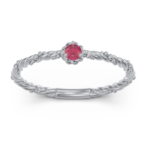 Twisted Band Stackable Ring with Gemstone – Sterling Silver with Ruby