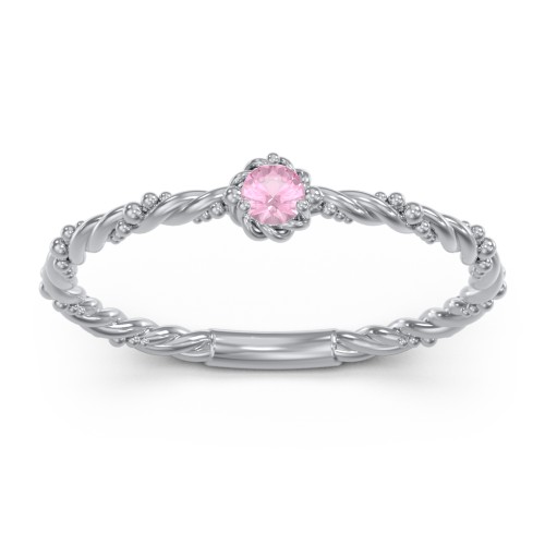 Twisted Band Stackable Ring with Gemstone – Sterling Silver with Pink Tourmaline