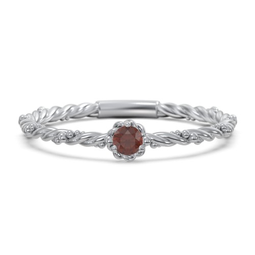 Twisted Band Stackable Ring with Gemstone – Sterling Silver with Garnet