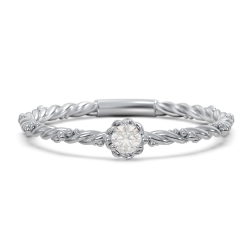 Twisted Band Stackable Ring with Gemstone – Sterling Silver with Cubic Zirconia