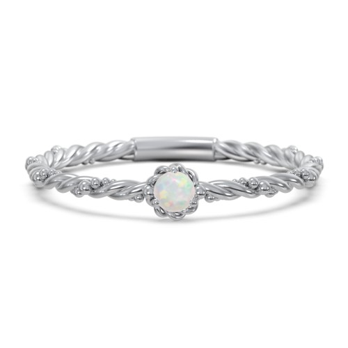 Twisted Band Stackable Ring with Gemstone – Sterling Silver with Opal