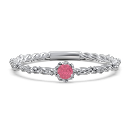 Twisted Band Stackable Ring with Gemstone – Sterling Silver with Pink Tourmaline